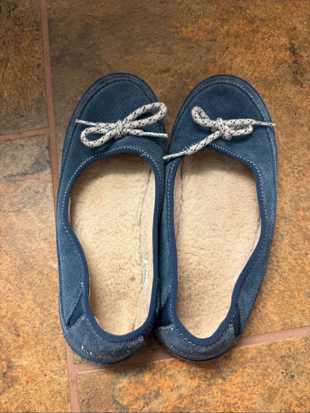 L.L. Bean Blue Suede Kids Slip-On Ballet Slippers with Patterned Bow